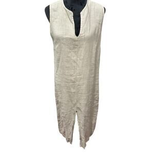 Laura Gotti LinenMaxi Dress Sleeveless Front Split Tan Large Made in ITALY